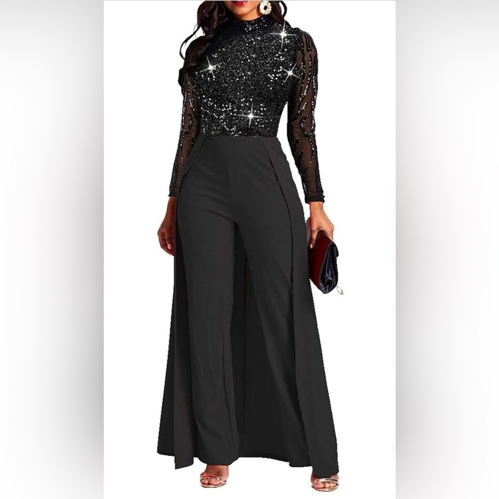 VERWIN Patchwork Overlay Embellished Plain Women's Jumpsuit High-Waist Romper